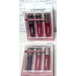 2 Max Make-Up Cherimoya Velvet Lip Gloss Trio High-Shine Strawberry 3 Pk/Ea NEW